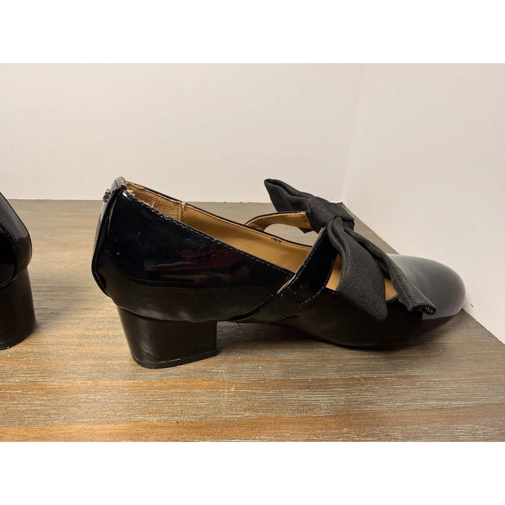 Sam Edelman Kids Black Patent Bow Mary Jane Heels Size 4 Coquette